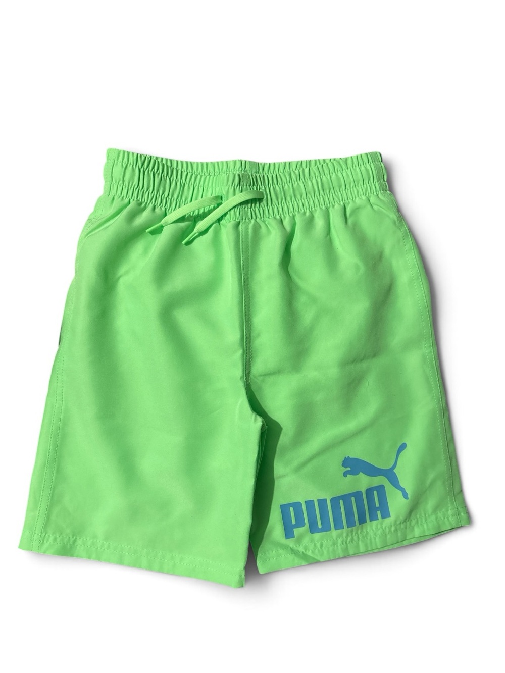 Puma Kids Neon Green Swim Shorts with Blue Logo